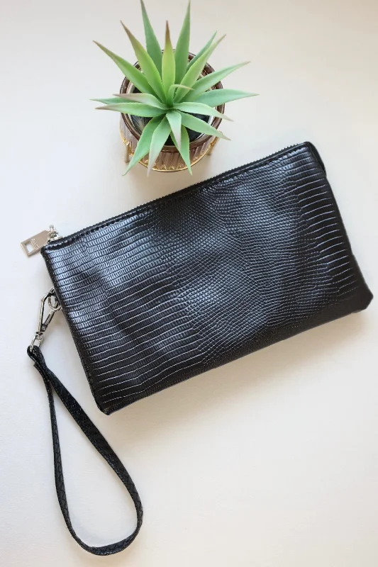 Riley Wristlet Crossbody - Black Lizard