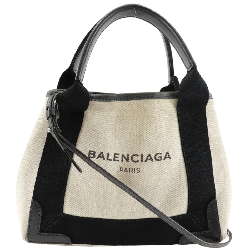 BALENCIAGA Handbag cotton beige Navy Cabas XS Women Used Authentic