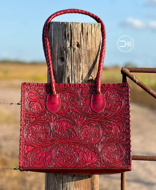 Santa Fe Leather Tooled Tote ~Red