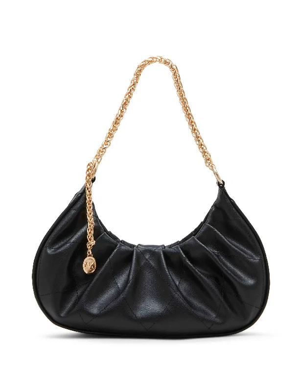 Small smooth stitched quilted crescent shoulder bag