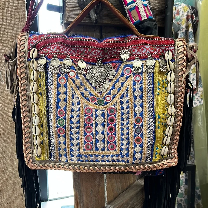 Upcycled Embroidered Market Messenger Bag by Kantha Bae