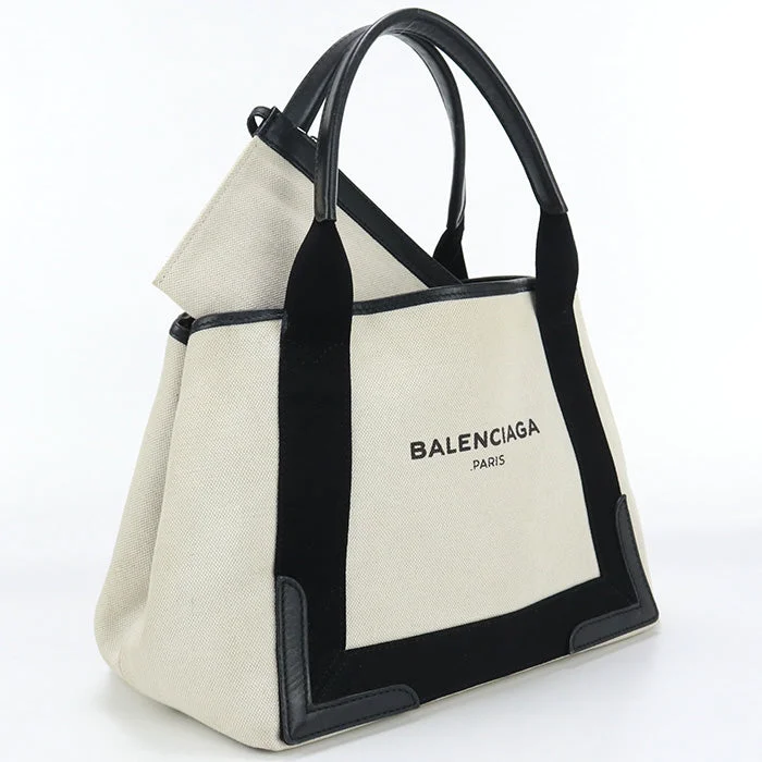 BALENCIAGA 339933 Navy kabas S Hand Bag cotton White Women