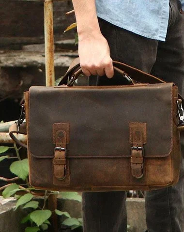 Vintage Coffee Leather Mens Briefcase Work Bag Laptop Bag Business Bag for Men