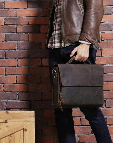 Vintage Coffee Leather Mens Briefcases Work Bag Laptop Bag Business Bag for Men