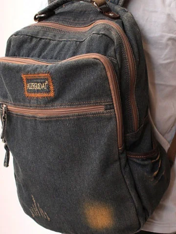 Vintage Denim Blue Mens Backpacks School Backpacks Blue Denim Laptop Backpack For Men