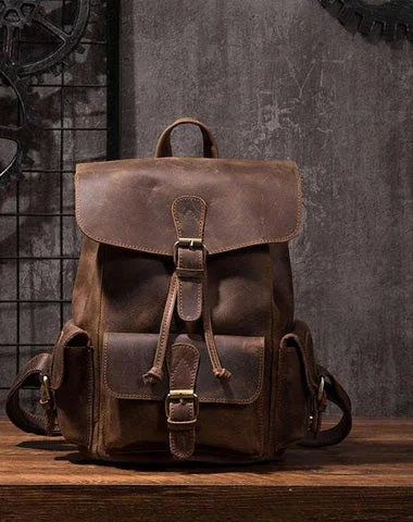 Vintage Mens Leather Small Backpack Travel Backpack Leather School Backpacks for Men