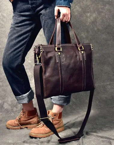 Brown Leather Mens 14" Laptop Briefcase Business Messenger Bag Brown Large Handbag For Men